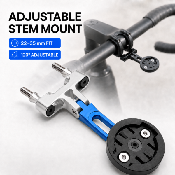 Adjustable Bike Computer Mount for Garmin Edge Two-Bolt Stem 22-35mm Spacing 120° CNC Aluminum Road MTB Bicycle Bracket