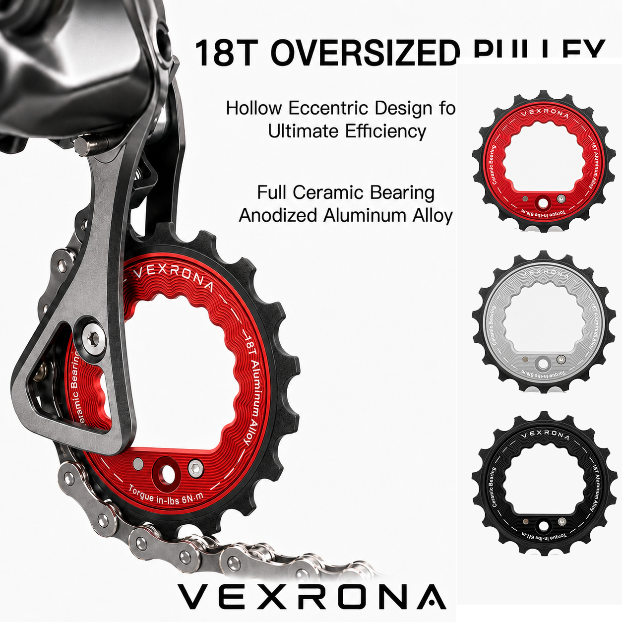 1 VEXRONA Road Bike 18T Hollow Pulley Wheel Ceramic Bearing Rear Derailleur Guide for Shimano R8000 R7000 L-TWOO ERX ER9 R9 R7 - Image 1