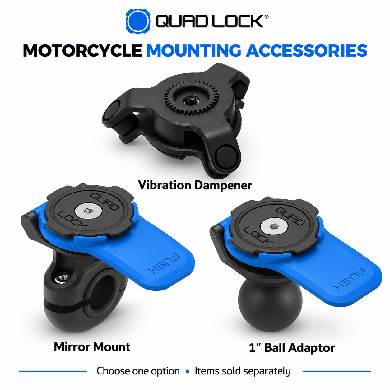 摩托车安装配件三选一-1 Quad Lock Motorcycle Scooter Phone Mount Accessories Vibration Dampener Mirror Mount 1" Ball Adaptor - Image 1